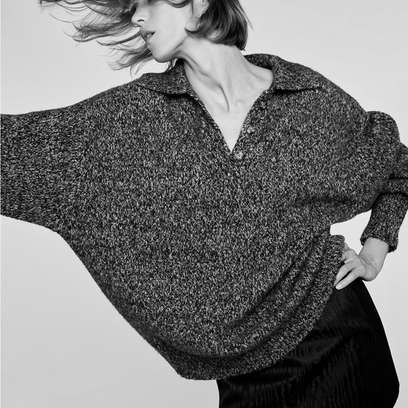 Zara Sweaters Nwt Zara Oversized Polo Collar Knit Sweater Poshmark